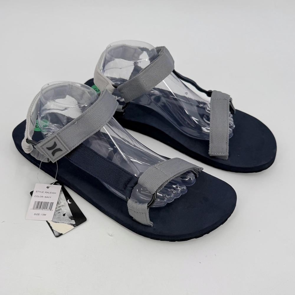 HURLEY Sandals Mens 13M RALEIGH Navy Blue Gray Adjustable Strap Lightweight READ